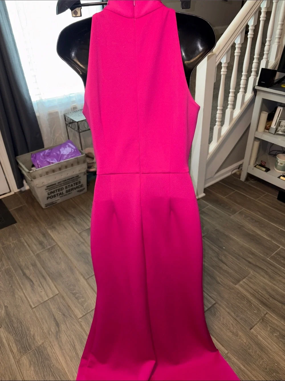 Eliza J Elegant Hot Pink Halter Maxi Dress with Side Ruffle size 8 - Picture 4 of 5